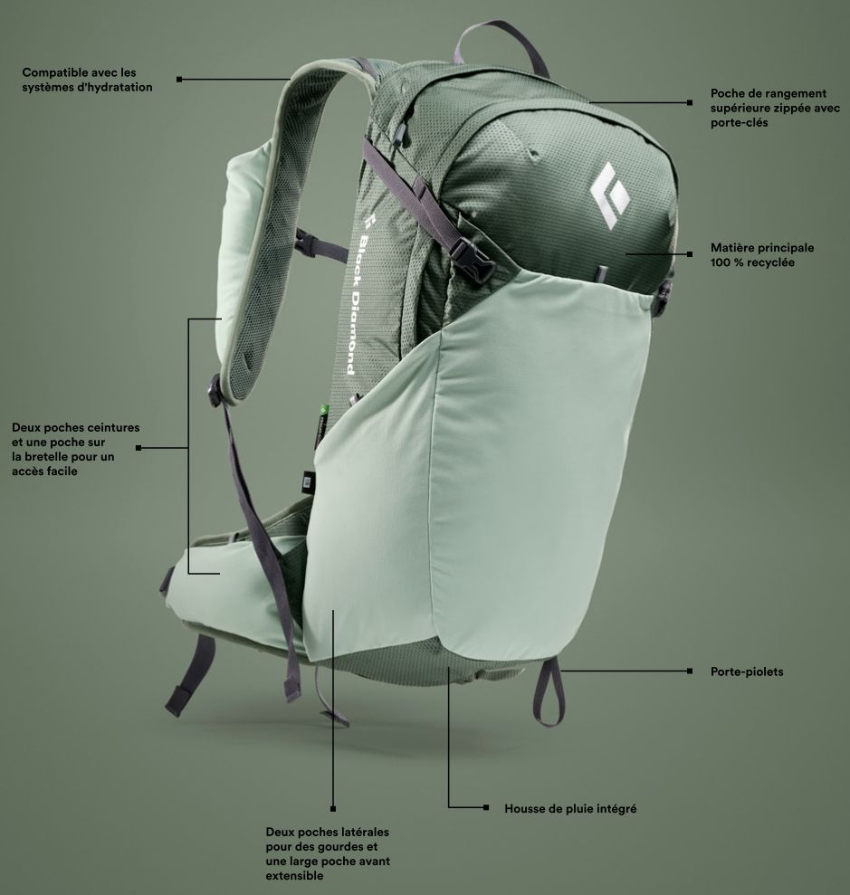Principais características do Vista Black Diamond Trail Backpack - face frontal
